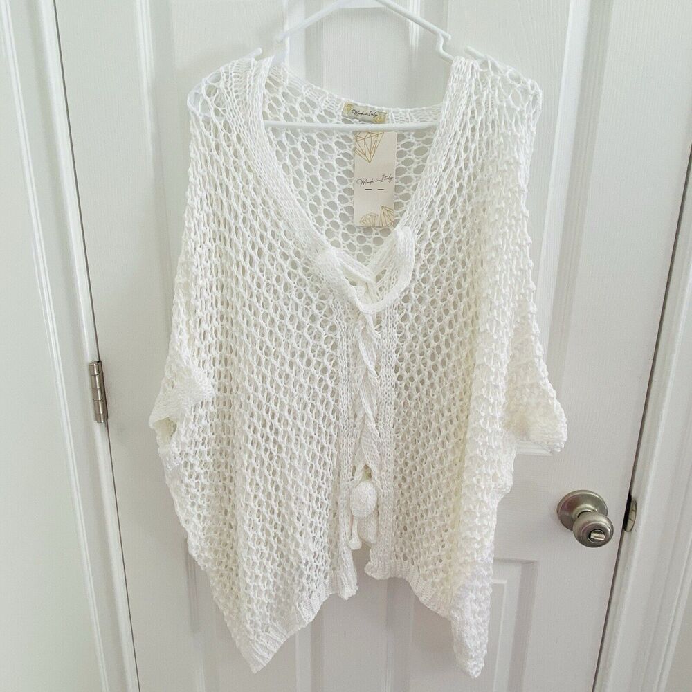 Oversized Crochet top Layering V Neck Knit Or Coverup One Size Fits all lace up